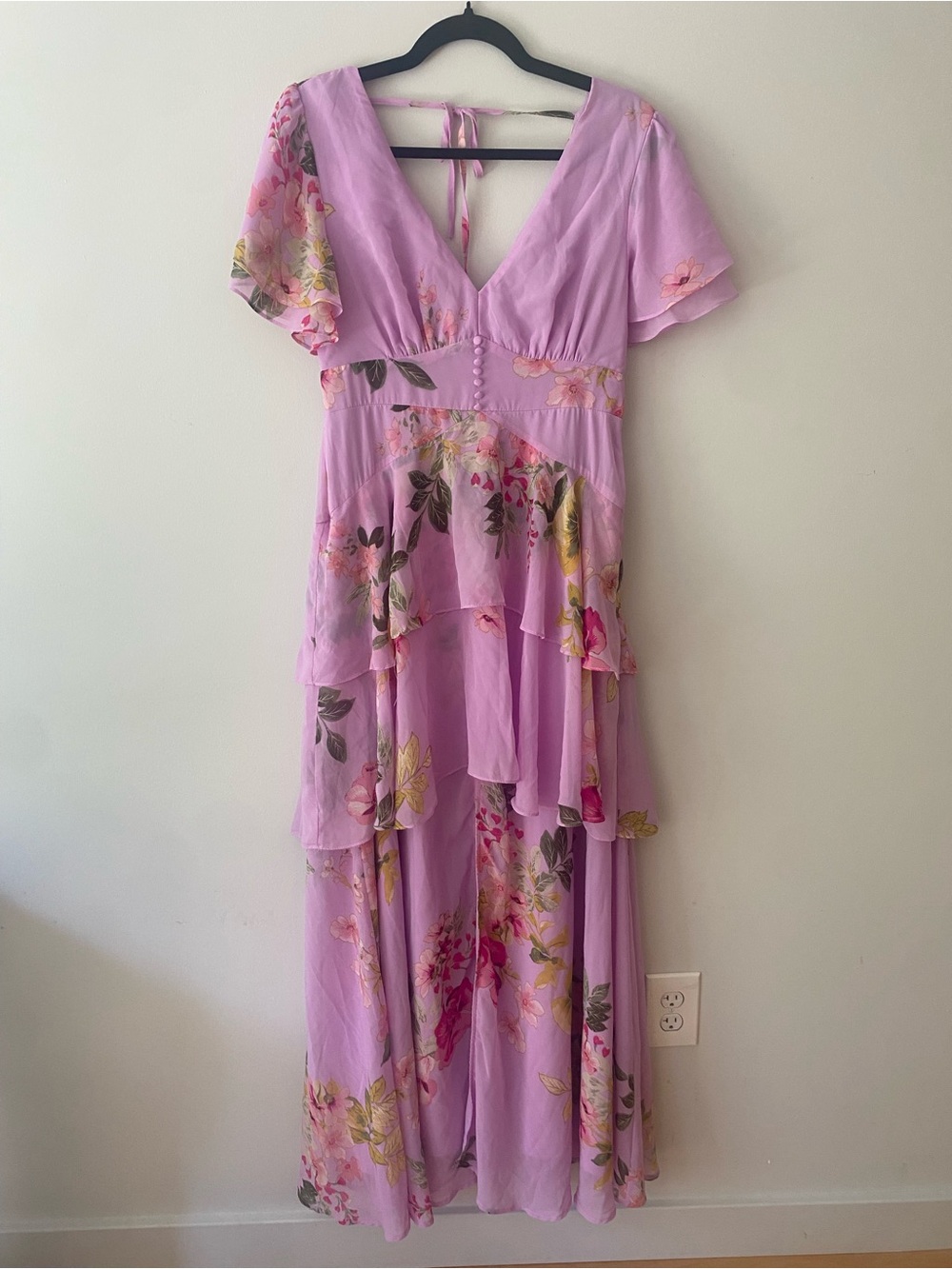 Lulu's Lavender Floral High-Low Tiered Maxi Dress